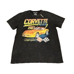 NWT Chemistry Corvette Turbo 1981 Graphic Tee Black Acid Wash L Car Racing Shirt